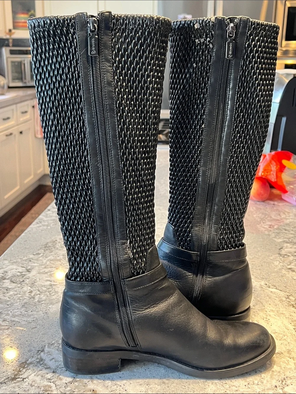 Blondo Black Textured Tall Leather Winter Rain Boots